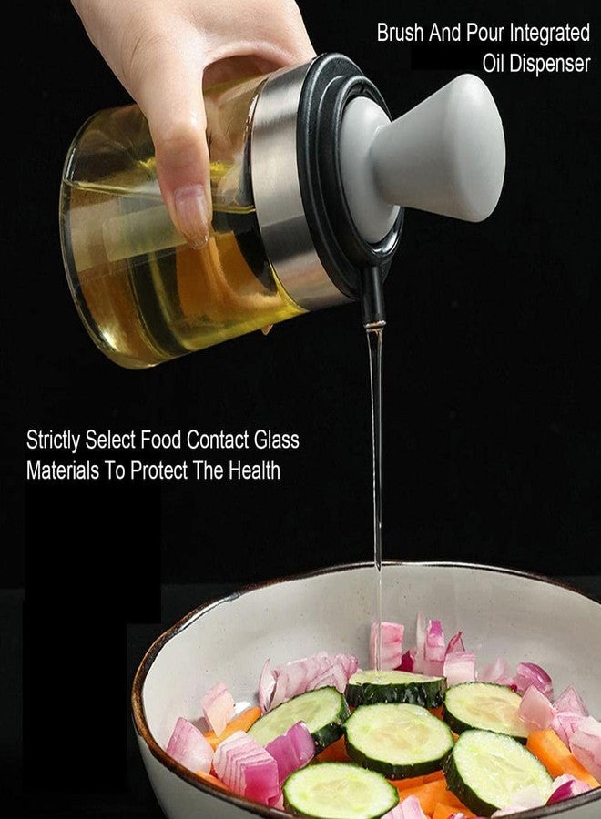 وي3 زجاجة زيت زيتون زجاجية للمطبخ من we3 مع فرشاة سيليكون، زجاجة جديدة 2 في 1 لتوزيع الزيت مع قطارة سيليكون، مناسبة للطبخ والقلي والشواء وخبز الفطائر في المقلاة الهوائية (رمادي) - Image 2